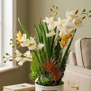 White Orchid Artificial Flower Vase